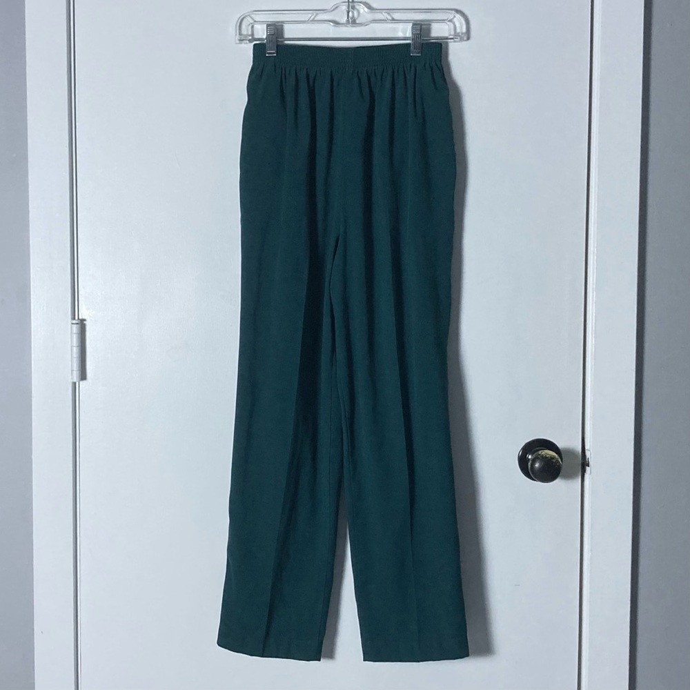 Vintage Bon Worth Deep Sea Green Suede Elastic Waist Pants Size SP